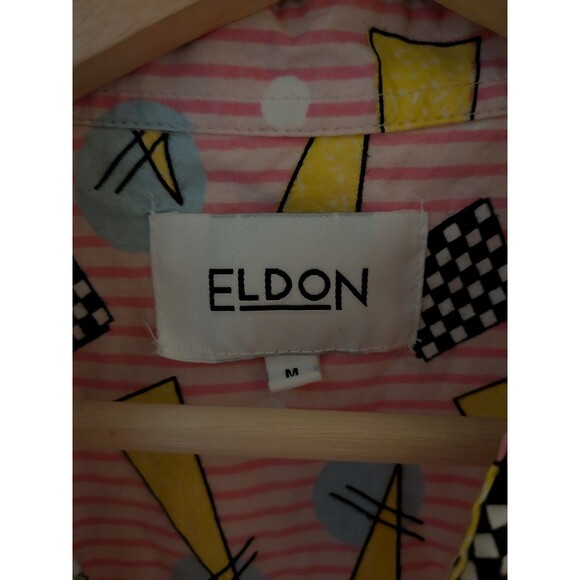 Eldon Men's Medium Geometric Print Button-Up Shirt Pink 80s Retro Graphic - Picture 3 of 4